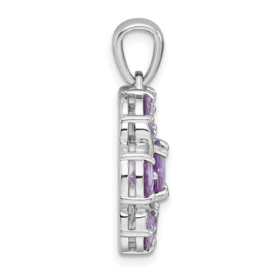 Sterling Silver Rhodium-plated Polished Amethyst and Rose de France Quartz Flower Pendant