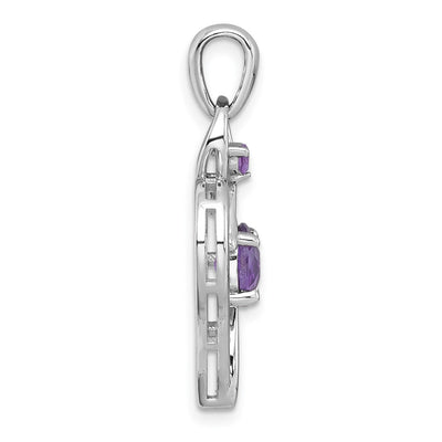 Sterling Silver Rhodium-plated Polished Amethyst Open Heart Pendant