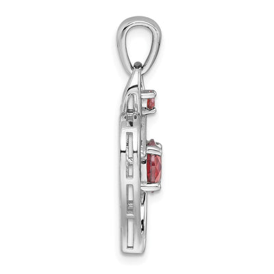 Sterling Silver Rhodium-plated Polished Garnet Open Heart Pendant