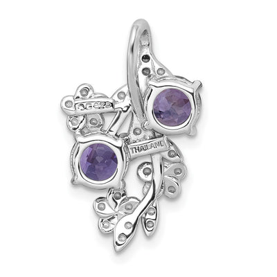 Sterling Silver Rhodium-plated Polished and Textured Amethyst and Rose de France Quartz Floral Chain Slide