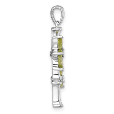 Sterling Silver Rhodium-plated Polished Fancy Peridot Bamboo with Leaves Pendant