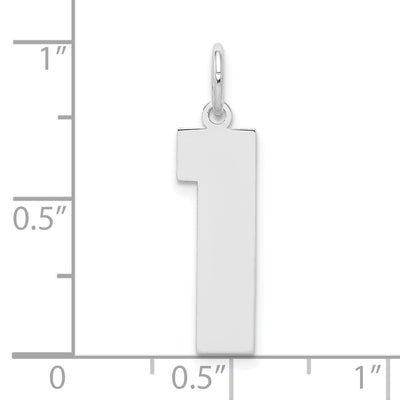 Sterling Silver/Rhodium-plated Polished Number 1 Charm, 24 x 10mm