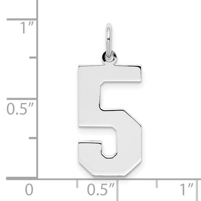Sterling Silver/Rhodium-plated Polished Number 5 Charm, 24 x 10mm