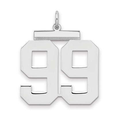 Sterling Silver/Rhodium-plated Polished Number 99 Charm, 24 x 20mm