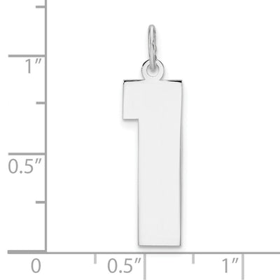 Sterling Silver/Rhodium-plated Polished Number 1 Charm, 27.83 x 5.5mm