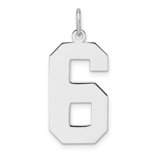 Sterling Silver/Rhodium-plated Polished Number 6 Charm (Style QPXL06)