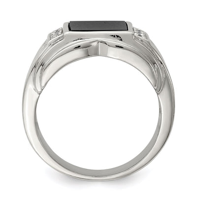 Sterling Silver Rhodium-plated CZ and Onyx Ring