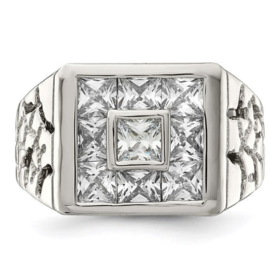 Sterling Silver Rhodium Plated Men's Fashion CZ Ring
