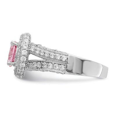 Sterling Silver Rhodium plated Clear CZ and Pink Heart CZ Ring
