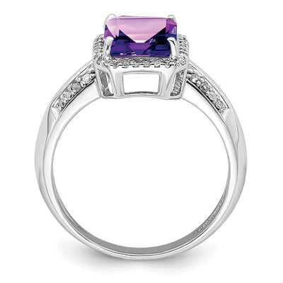 Sterling Silver Rhodium-plated Amethyst Diamond Ring