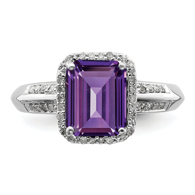 Sterling Silver Rhodium-plated Amethyst Diamond Ring