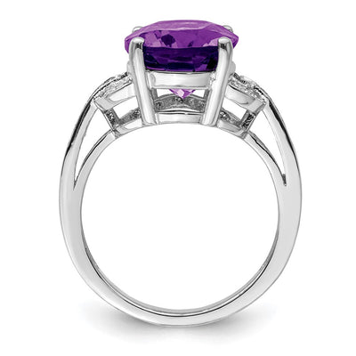 Sterling Silver Rhodium-plated Amethyst Diamond Ring