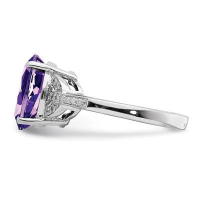 Sterling Silver Rhodium-plated Amethyst Diamond Ring