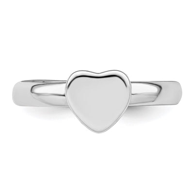 Sterling Silver Rhodium-plated Polished Heart Children's Ring