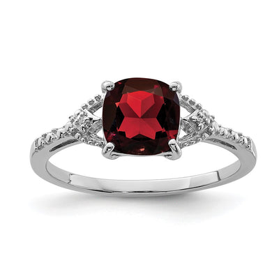 Sterling Silver Rhodium-plated Diamond and Garnet Ring