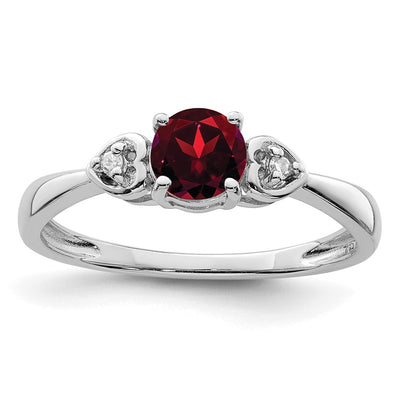 Sterling Silver Rhodium-plated Diamond and Garnet Ring