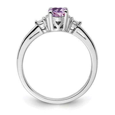 Sterling Silver Rhodium Diam. & Rose de France Ring