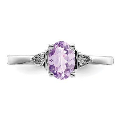 Sterling Silver Rhodium Diam. & Rose de France Ring