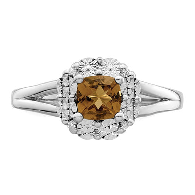 Sterling Silver Rhodium Whiskey Quartz Diam. Ring