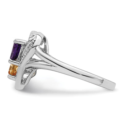 Sterling Silver Rhodium Amethyst & Citrine Diam. Ring