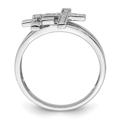 Sterling Silver Rhodium Plated Diamond Crosses Ring