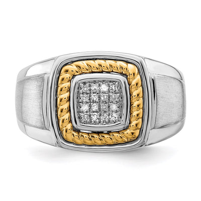 Sterling Silver Rhodium-plated w/10K Yellow Gold Mens Diamond Ring