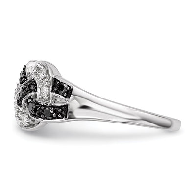 White Night Sterling Silver Rhodium-plated Black and White Diamond Intertwined Ring
