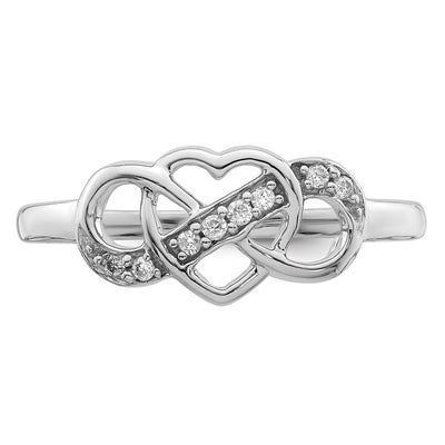 Sterling Silver Rhodium Plated Diamond Heart Ring