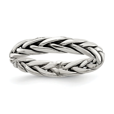 Sterling Silver Polished Antiqued Weaved Women's Ring