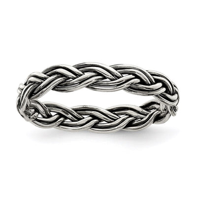 Sterling Silver Polished Antiqued Weaved Women's Ring