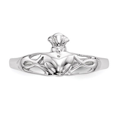 Sterling Silver Rhodium-plated Polished Claddagh Ring