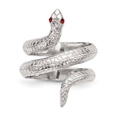 Sterling Silver Red Eye Crystal Snake Ring