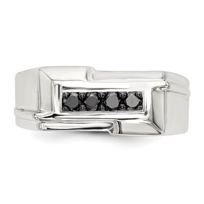 Sterling Silver Rhodium-plated Mens Black Diamond Polished Ring