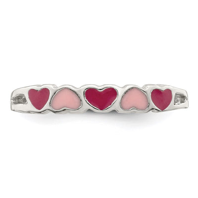 Sterling Silver Rhodium-plated Children's Enameled Hearts Ring