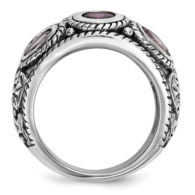 Sterling Silver Rhod. w/14K Pink Qrtz Rhodolite GA & Pink Tourmaline Ring