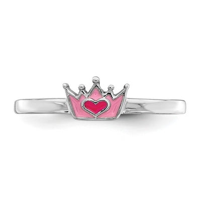 Sterling Silver Rhodium-plated Polished Pink Enamel Crown Children's Ring