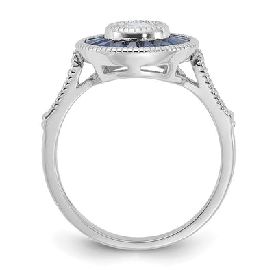 Sterling Silver Rhodium-plated Synthetic Blue Spinel and CZ Ring