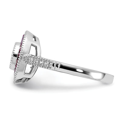 Sterling Silver Rhodium-plated Polished Created Ruby and CZ Ring