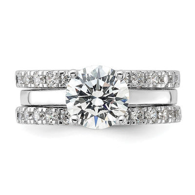 Sterling Silver Rhodium-plated CZ Solitaire & 2 CZ Bands Set
