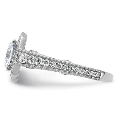 Sterling Silver Rhodium-plated Center CZ Halo Ring