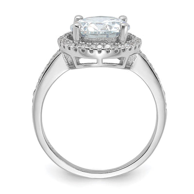 Sterling Silver Rhodium-plated Center Halo CZ Ring