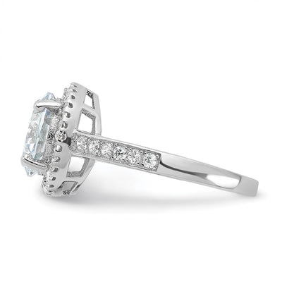 Sterling Silver Rhodium-plated Center Halo CZ Ring