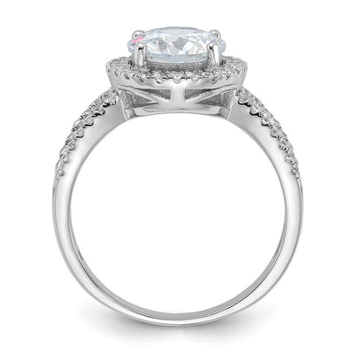 Sterling Silver Rhodium-plated Halo Center CZ Ring