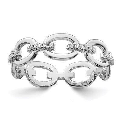 Sterling Silver Rhodium-plated CZ Bars & Oval Links Band