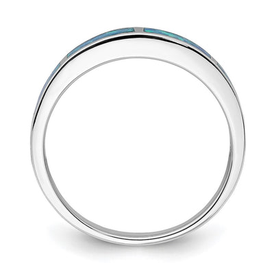 Sterling Silver Rhodium-plated Lab Created Blue Opal Inlay Band