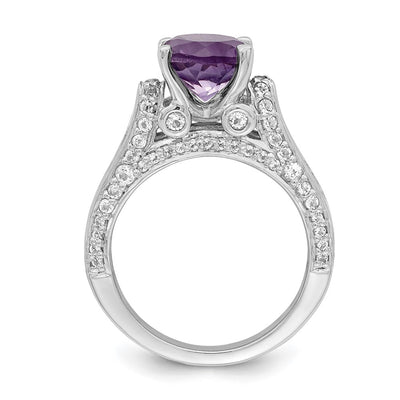 Sterling Silver Rhodium-plated Amethyst & White Topaz Ring
