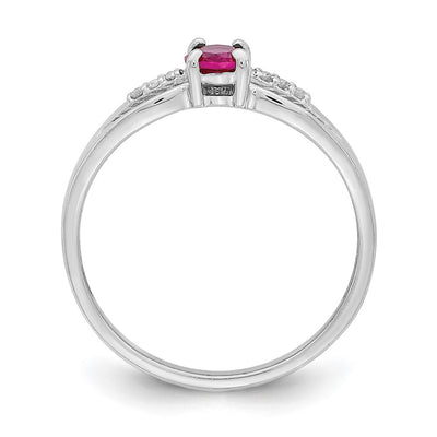 Sterling Silver Rhod-plated Diamond Created Ruby Ring
