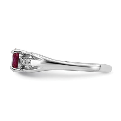 Sterling Silver Rhod-plated Diamond Created Ruby Ring