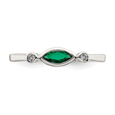 Sterling Silver Rhod-platd Polished Created Emerald/White Topaz Ring