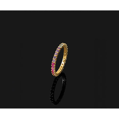 Prizma Sterling Silver Gold-tone 14K Flash Gold-plated Colorful CZ Eternity Band Ring